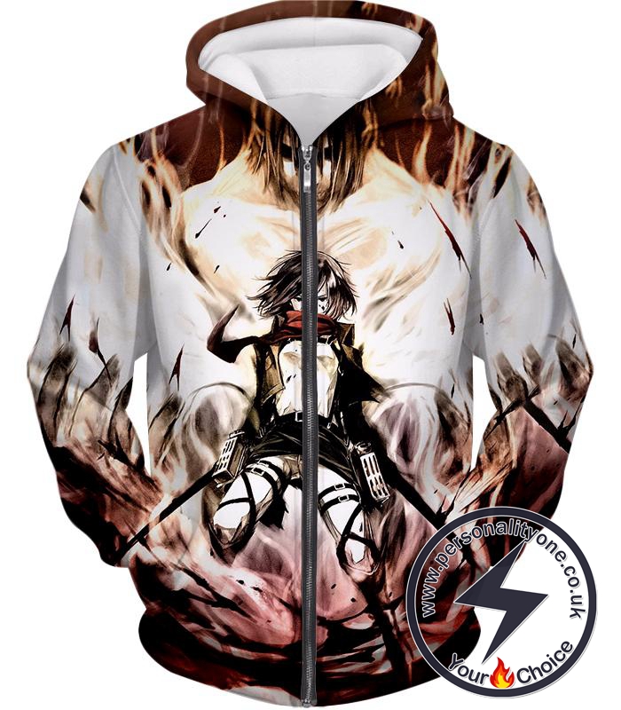 Attack on Titan Amazing Titan Fighter Mikasa Ackerman Cool Anime Graphic\ Zip Up Hoodie